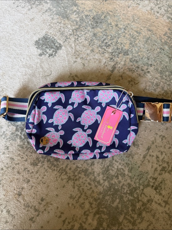 Simply Southern Handbags - Simply Southern Navy Belt Bag with Pink Turtles and Gold Tone Hardware
